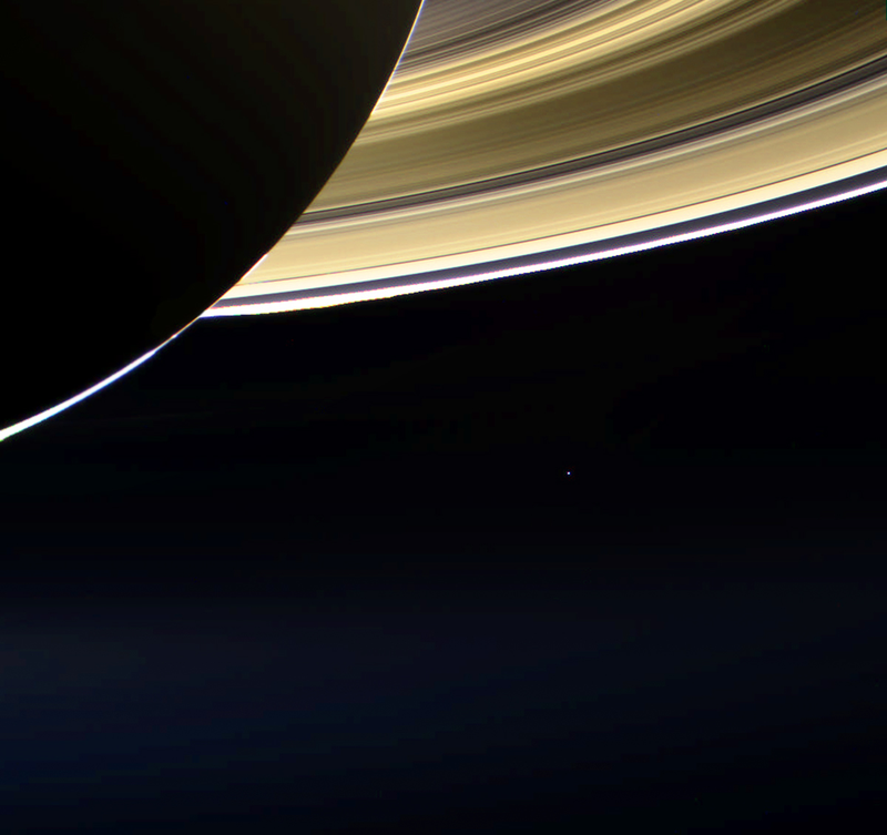 Illustration for article titled Behold the Earth and Moon β as seen from Saturn